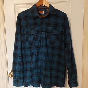 Wrangler Blue Black Plaid Fleece Button Up Long Sleeve Flannel Shirt Size Medium